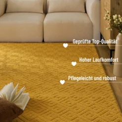 Kurzflor Teppich aus Schurwolle Gelb