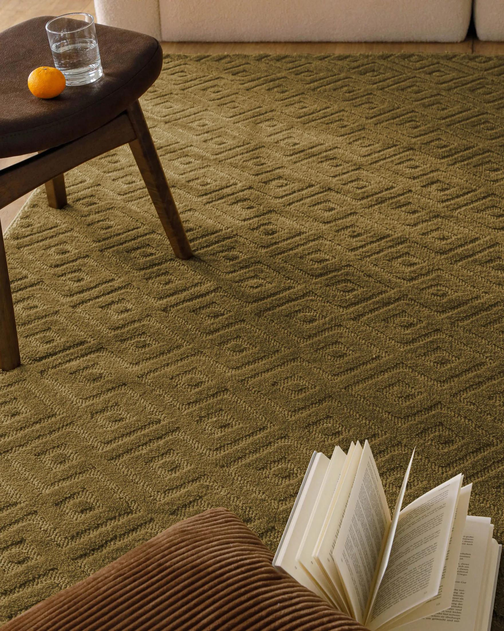 Kurzflor Teppich aus Schurwolle Blass Grün "Castello TWO" WECONhome