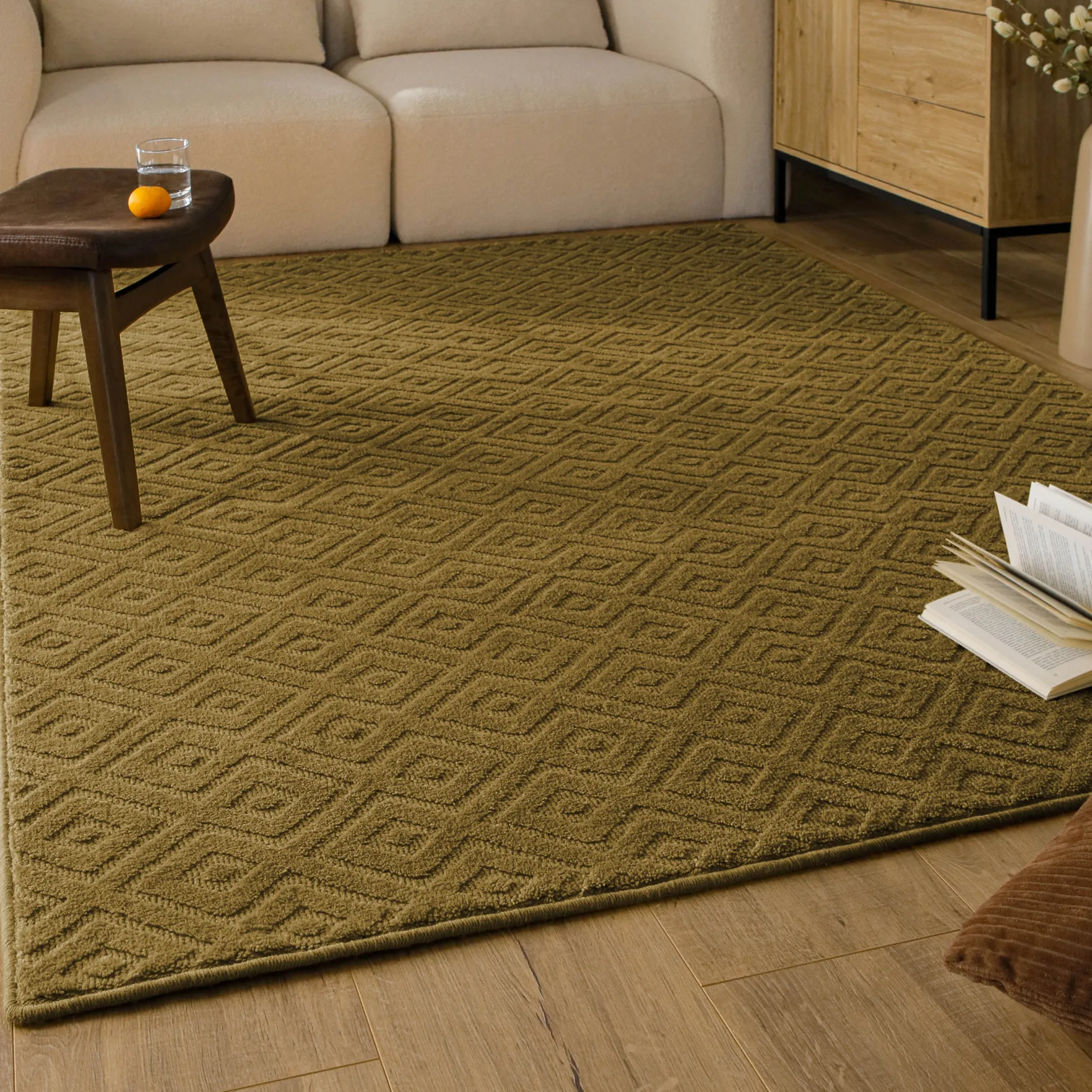 Kurzflor Teppich aus Schurwolle Blass Grün "Castello TWO" WECONhome
