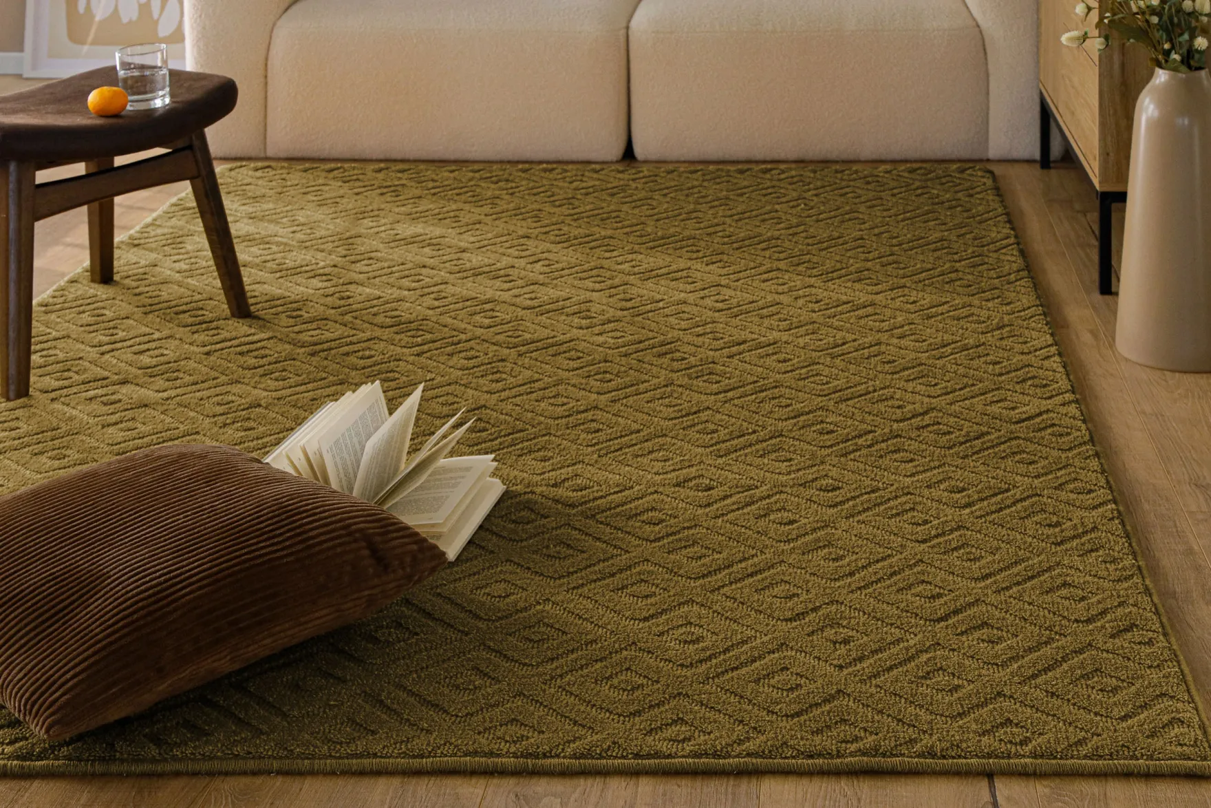 Kurzflor Teppich aus Schurwolle Blass Grün "Castello TWO" WECONhome