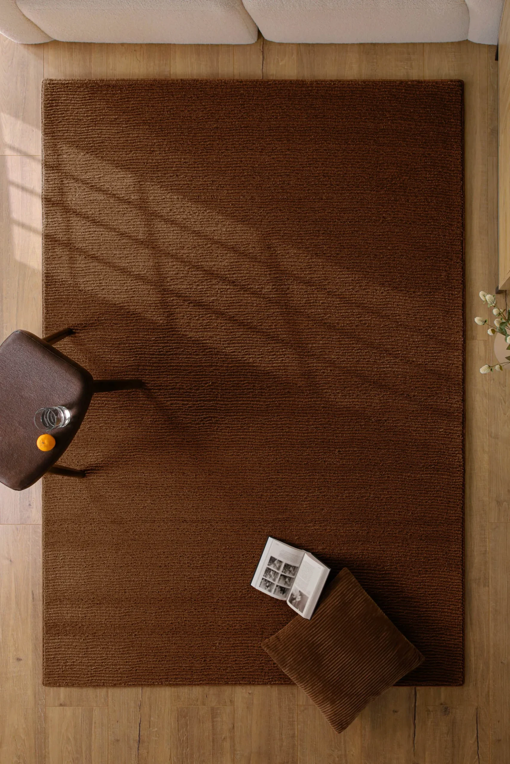 Kurzflor Teppich aus Schurwolle Braun "Castello ONE" WECONhome