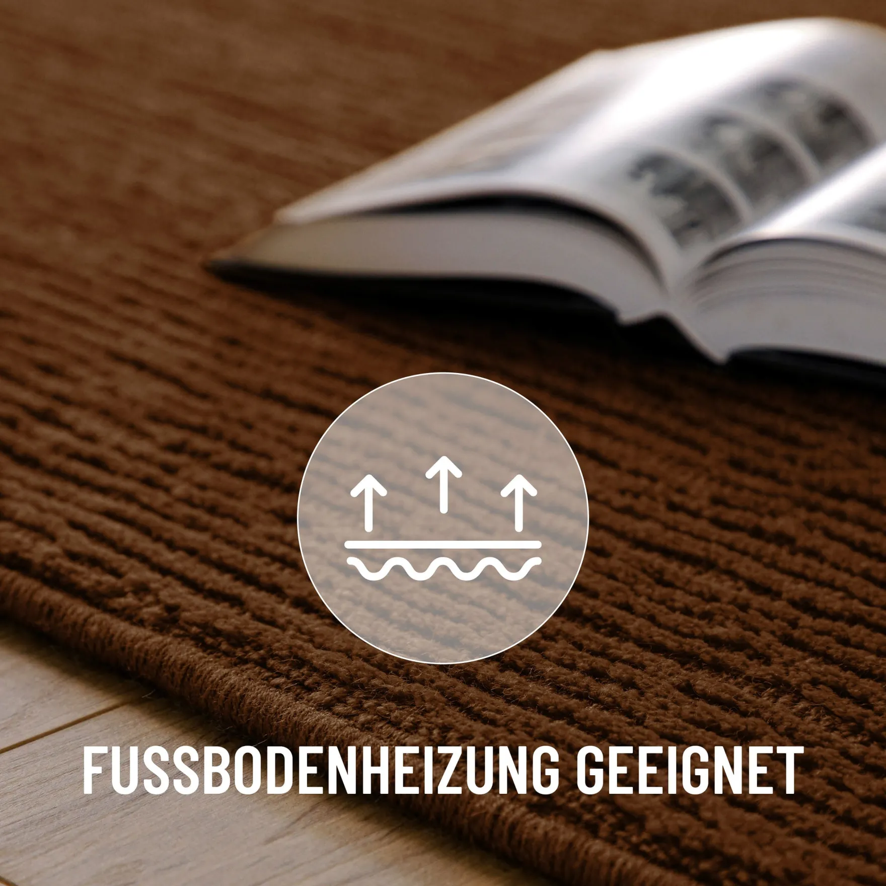 Kurzflor Teppich aus Schurwolle Braun "Castello ONE" WECONhome