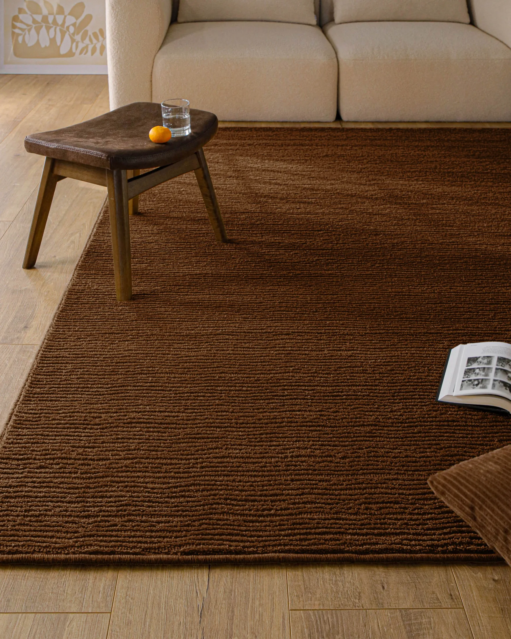 Kurzflor Teppich aus Schurwolle Braun "Castello ONE" WECONhome