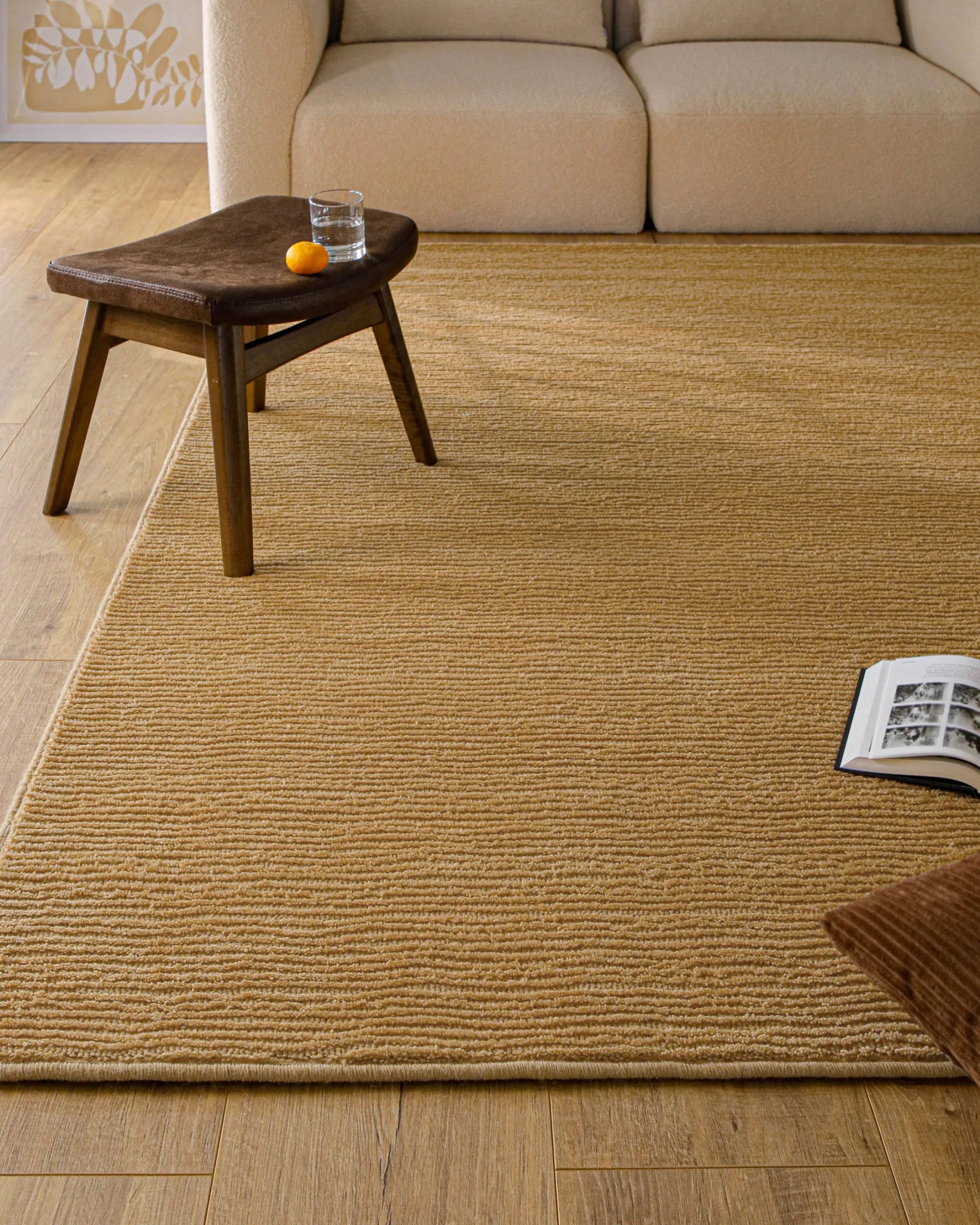 Kurzflor Teppich aus Schurwolle Karamell "Castello ONE" WECONhome
