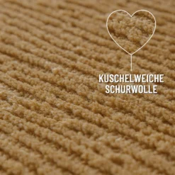 Kurzflor Teppich aus Schurwolle Karamell