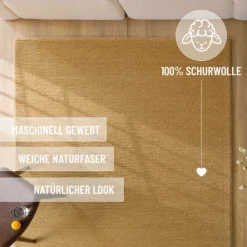 Kurzflor Teppich aus Schurwolle Karamell