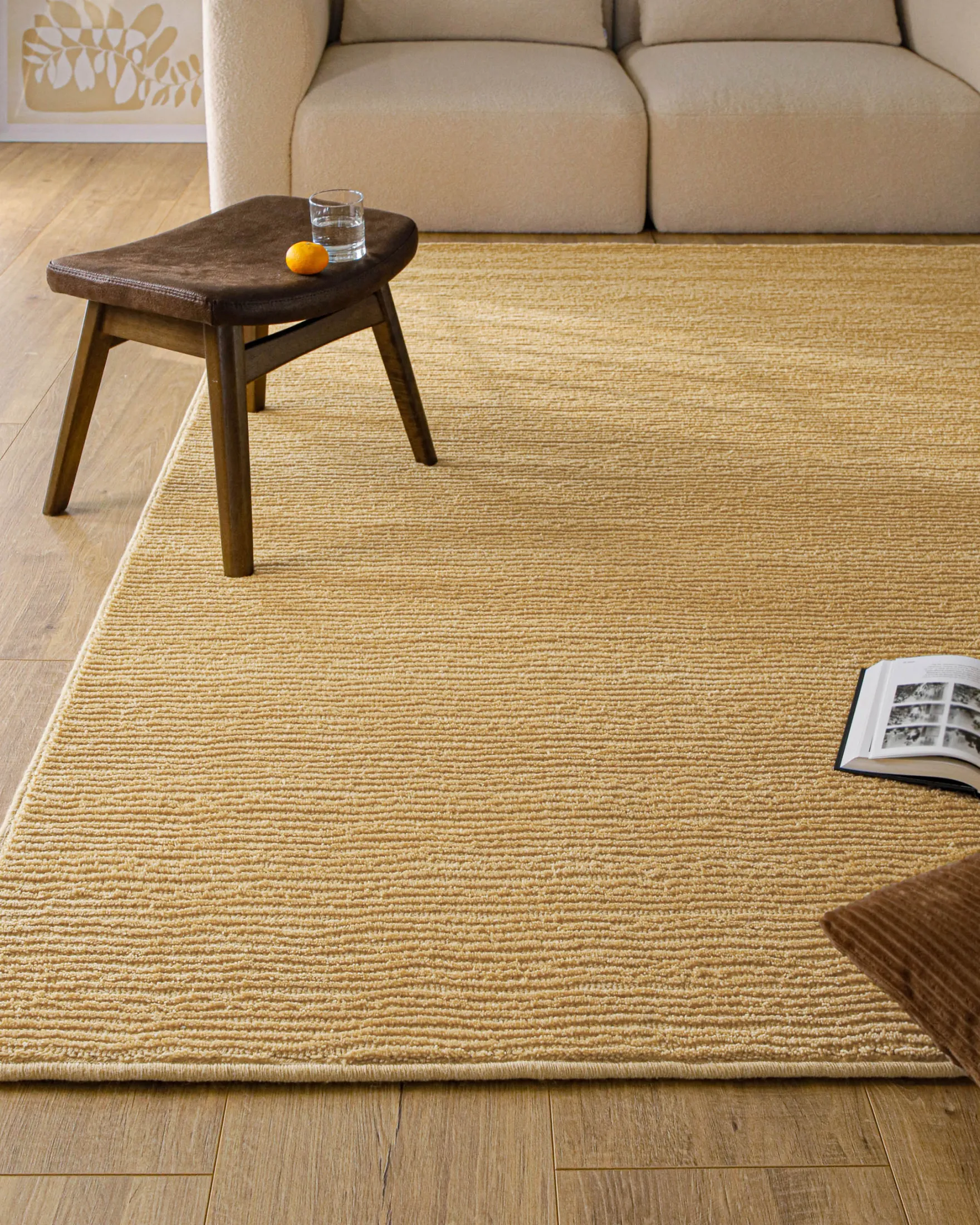 Kurzflor Teppich aus Schurwolle Sand Beige "Castello ONE" WECONhome