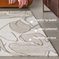 Kurzflorteppich Beige aus Schurwolle 