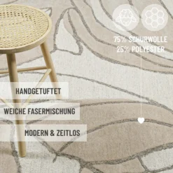 Kurzflorteppich Beige aus Schurwolle 