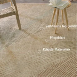 Kurzflorteppich Beige aus Viskose & Schurwolle
