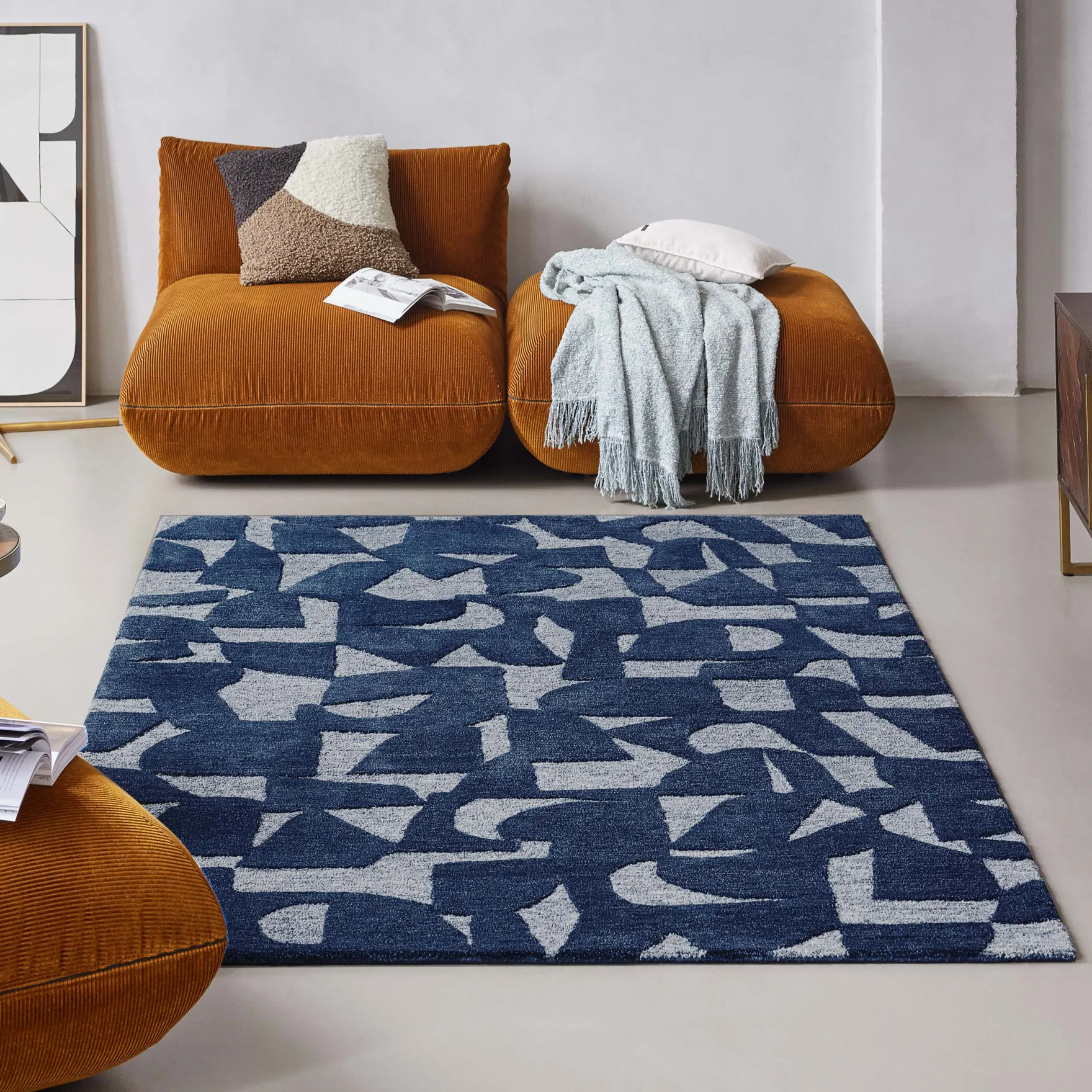 Kurzflorteppich Blau meliert aus Schurwolle "Ocean State" WECONhome