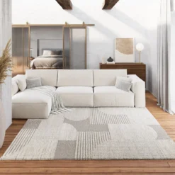 Kurzflor Teppich Creme Beige 