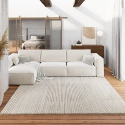 Kurzflor Teppich Creme Beige 