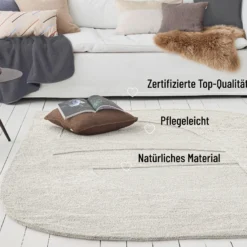 Kurzflorteppich Creme Weiß aus Schurwolle