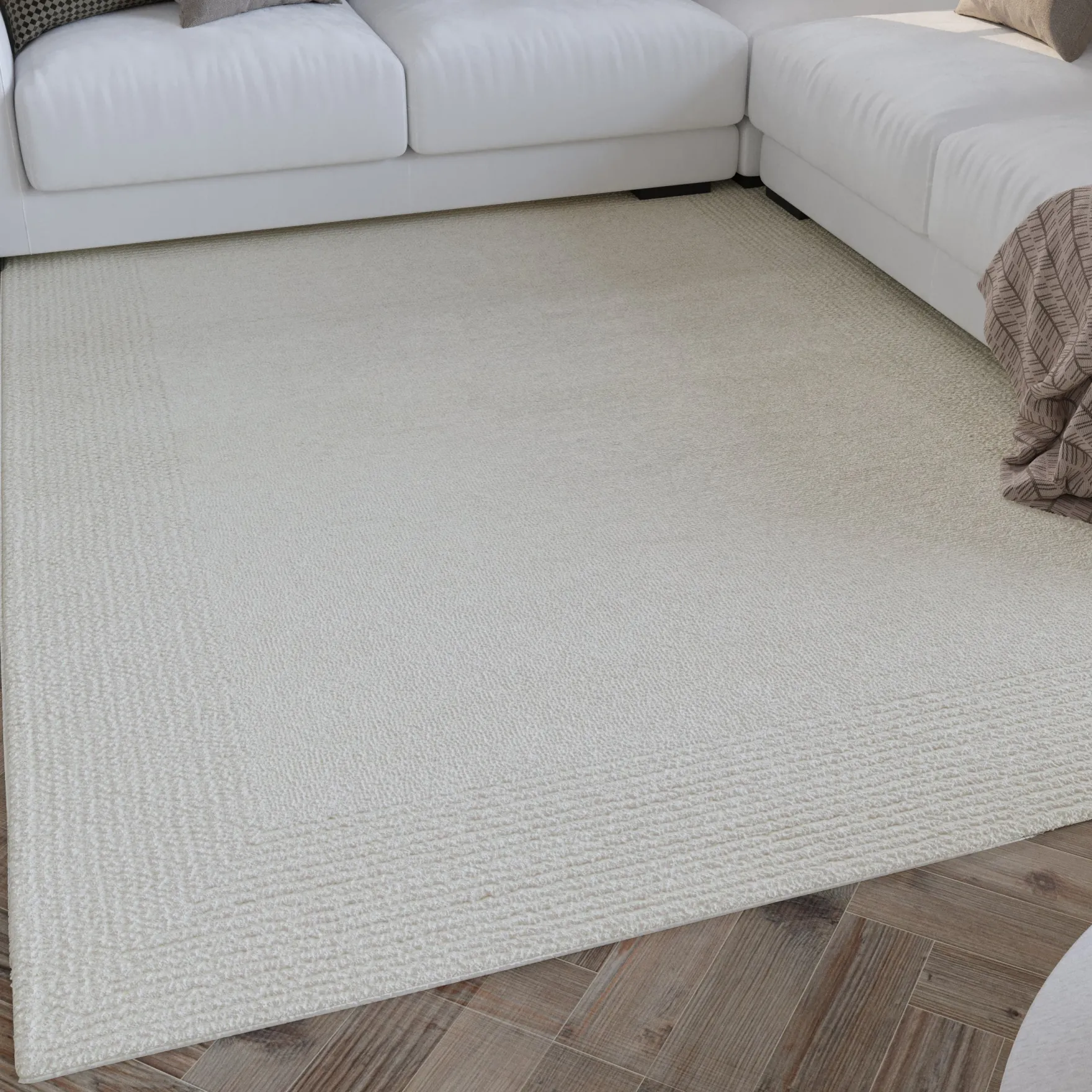 Kurzflor Teppich Creme Weiß aus Schurwolle "Hamptons TWENTYONE" WECONhome