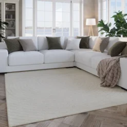 Kurzflor Teppich Creme Weiß aus Schurwolle 