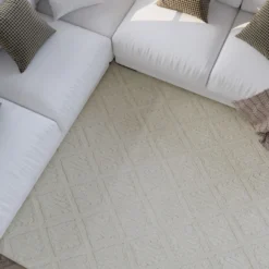 Kurzflor Teppich Creme Weiß aus Schurwolle 