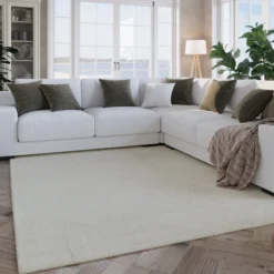 Kurzflor Teppich Creme Weiß aus Schurwolle 