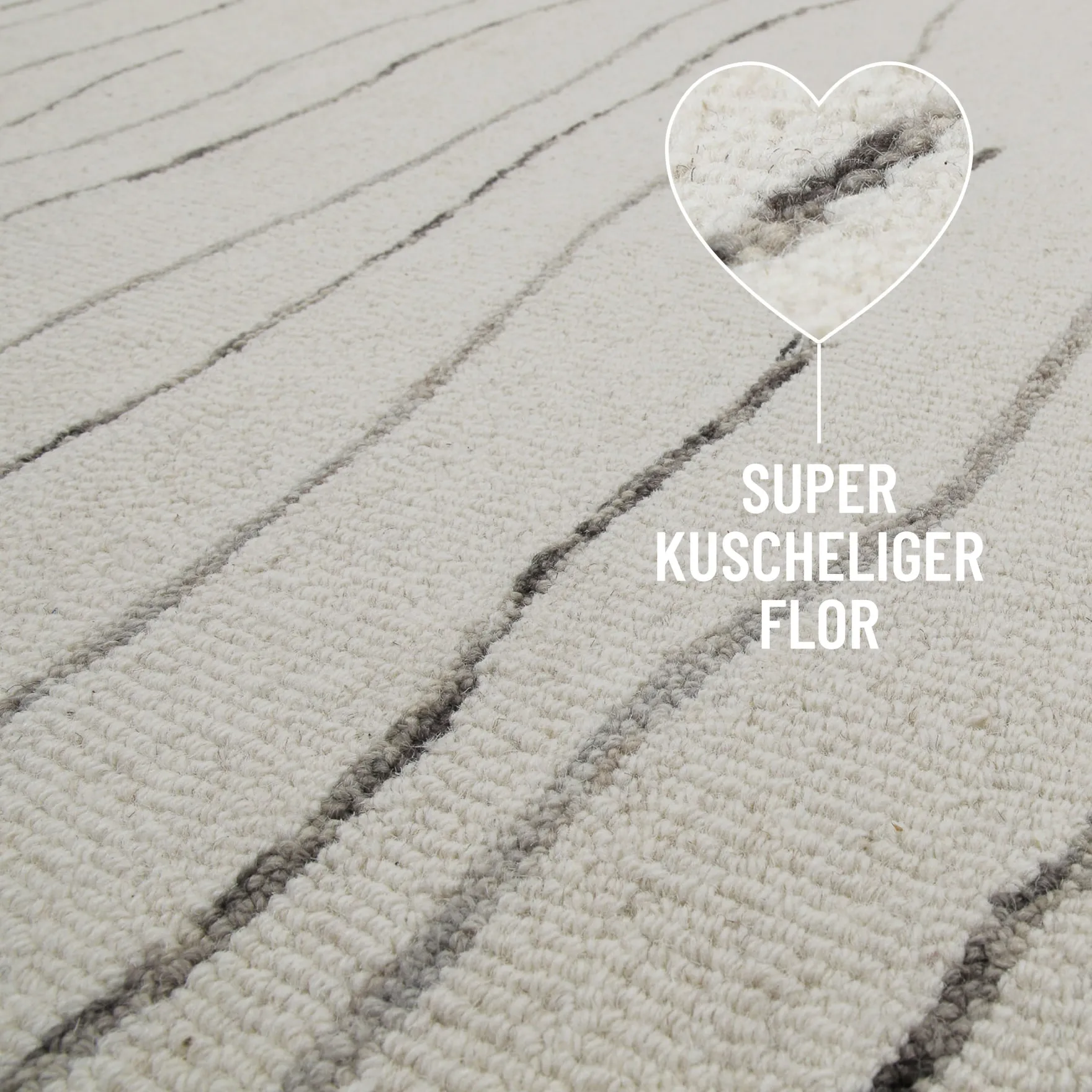 Kurzflor Teppich Creme Weiß aus Schurwolle "Hamptons ELEVEN" WECONhome
