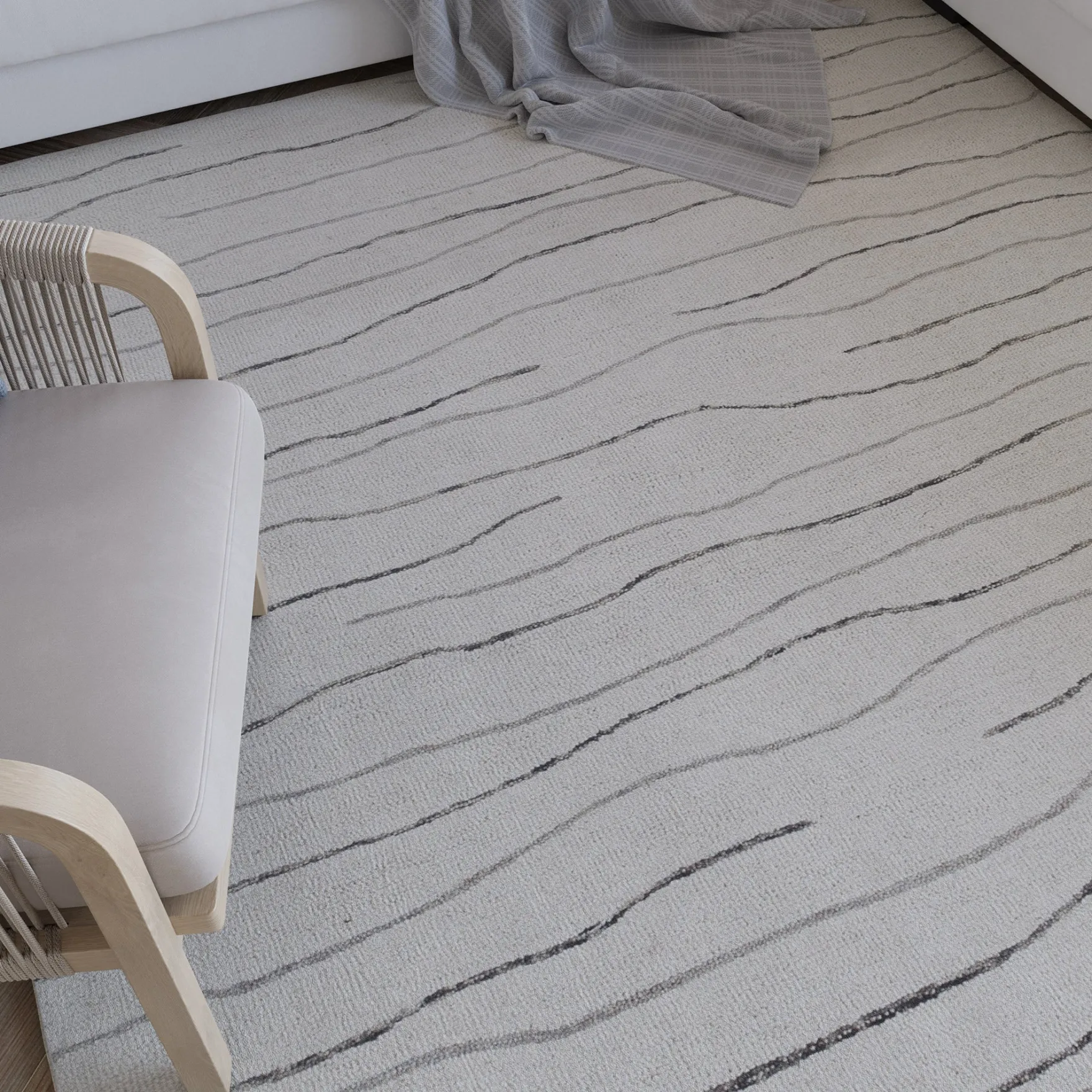 Kurzflor Teppich Creme Weiß aus Schurwolle "Hamptons ELEVEN" WECONhome