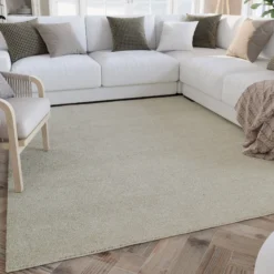 Kurzflor Teppich Creme Weiß