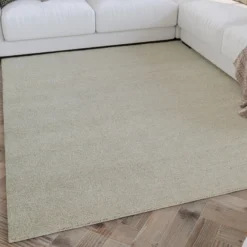 Kurzflor Teppich Creme Weiß