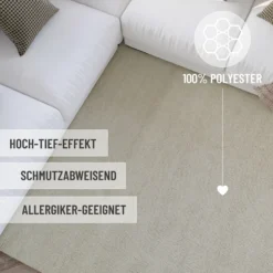 Kurzflor Teppich Creme Weiß