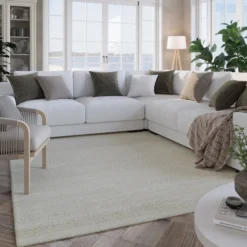 Kurzflor Teppich Creme Weiß