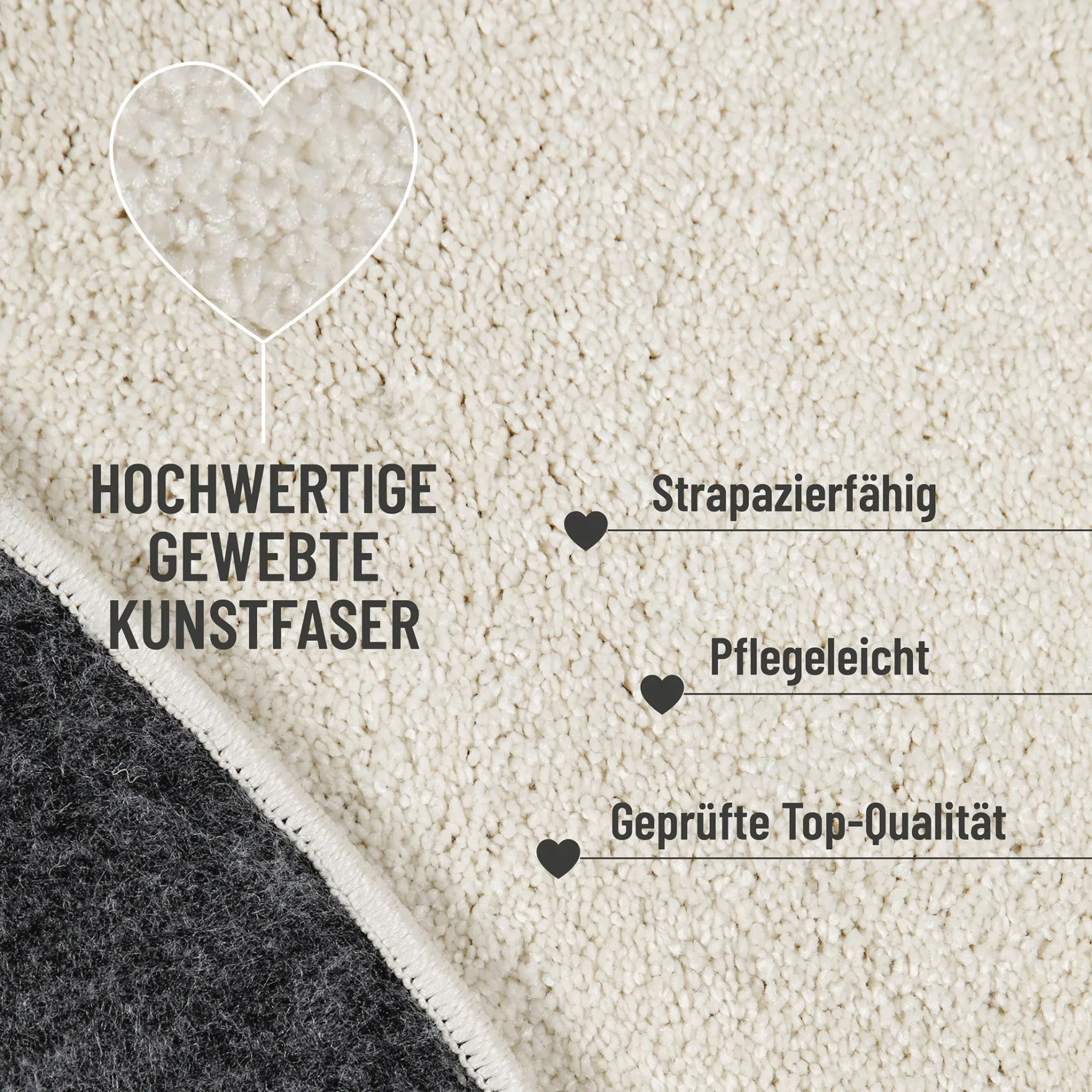 Kurzflorteppich Creme Weiß "Manta" Homie Living