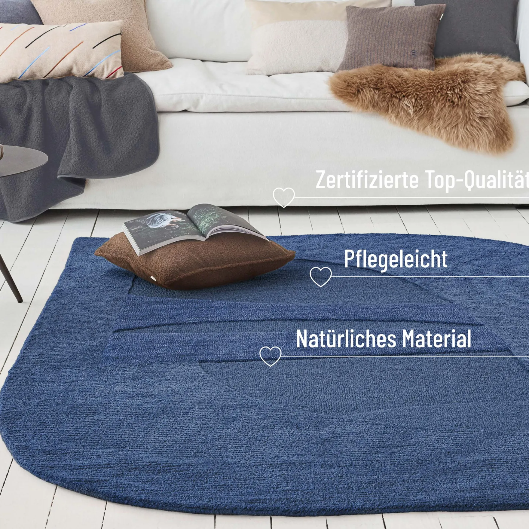 Kurzflorteppich Kobalt Blau aus Schurwolle "Dodo" WECONhome