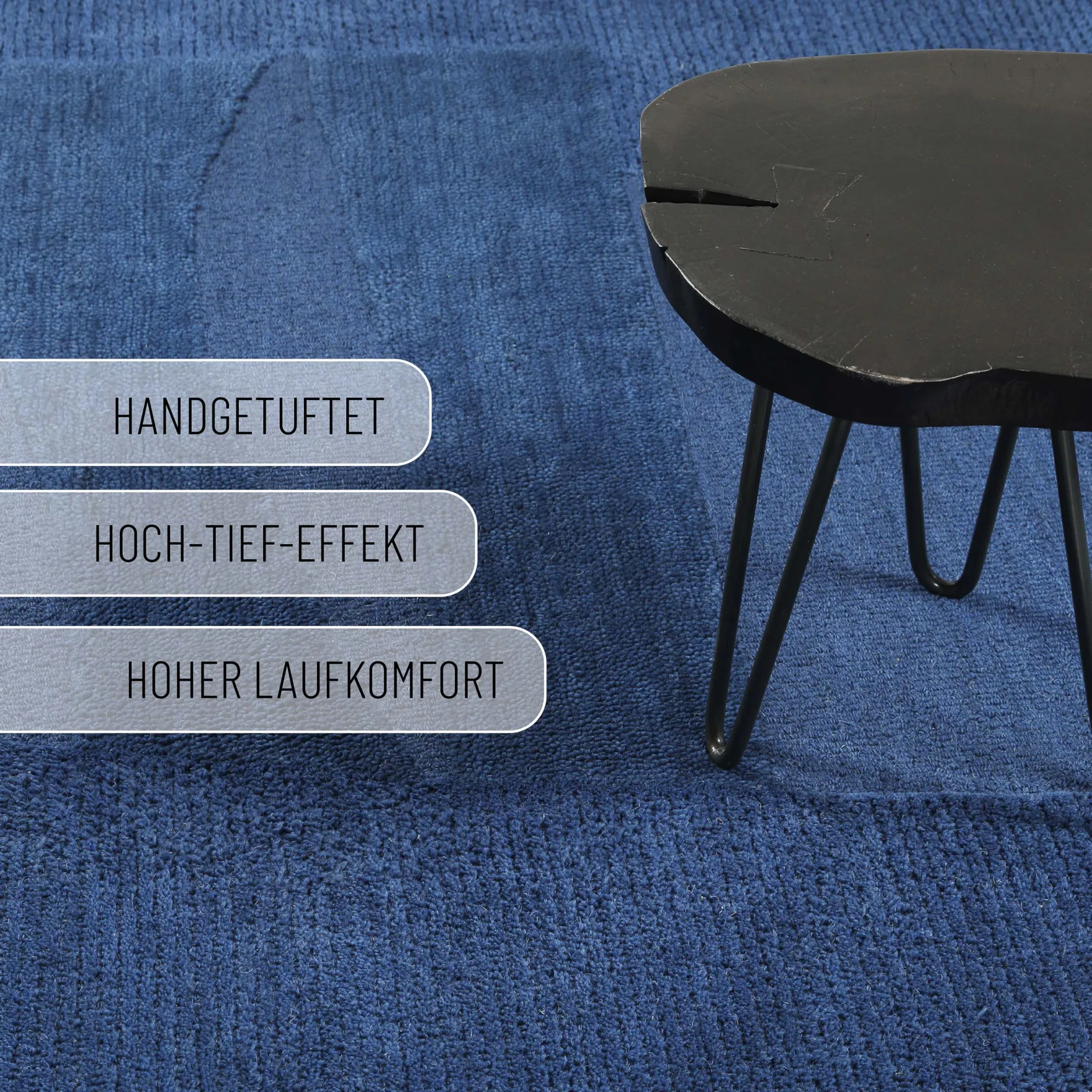 Kurzflorteppich Kobalt Blau aus Schurwolle "Dodo" WECONhome