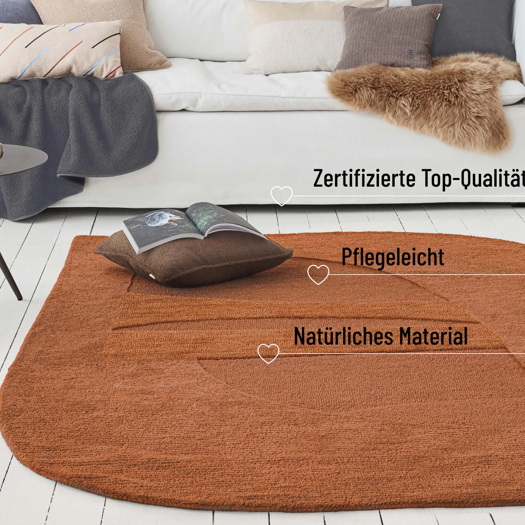 Kurzflorteppich Lehm Braun Weiß aus Schurwolle "Dodo" WECONhome