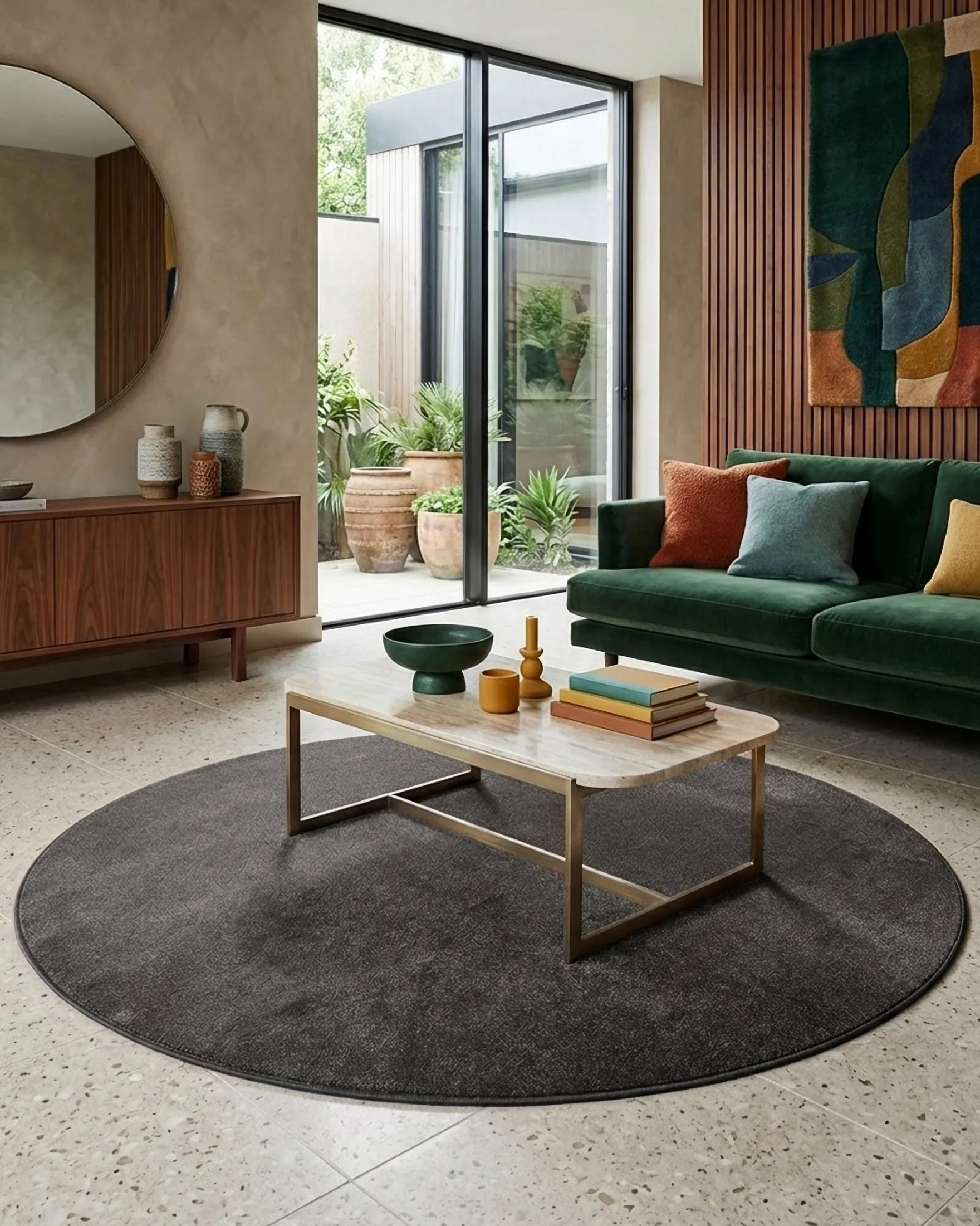 Kurzflorteppich Rund Anthrazit Grau "Montepulciano" Homie Living