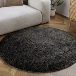Kurzflorteppich Rund Anthrazit 