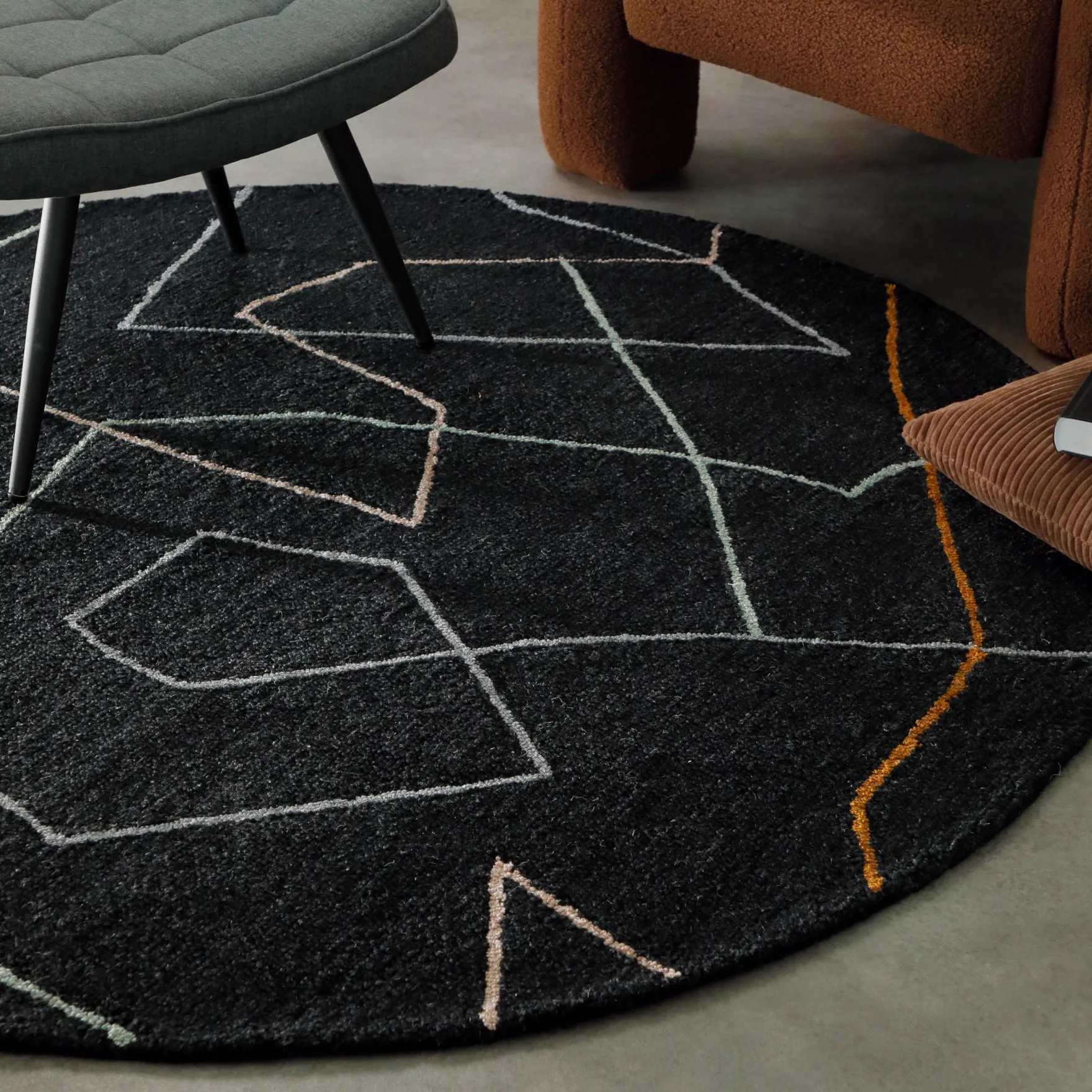 Kurzflorteppich Rund Anthrazit aus Schurwolle "Nox" WECONhome