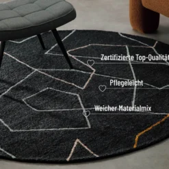 Kurzflorteppich Rund Anthrazit aus Schurwolle