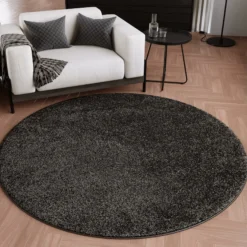 Kurzflorteppich Rund Anthrazit 