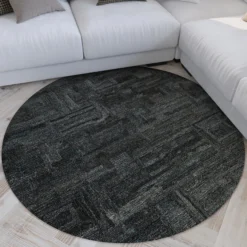 Kurzflor Teppich Rund Blau Grau