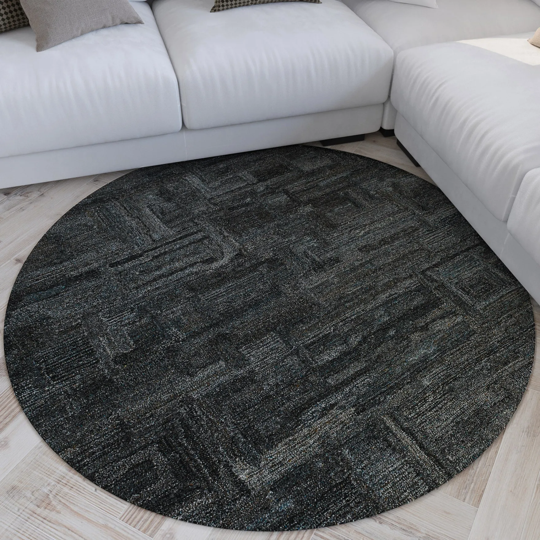 Kurzflor Teppich Rund Blau Grau "Hamptons FORTYTWO" WECONhome