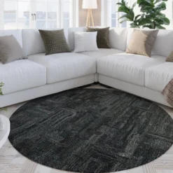 Kurzflor Teppich Rund Blau Grau