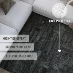 Kurzflor Teppich Rund Blau Grau