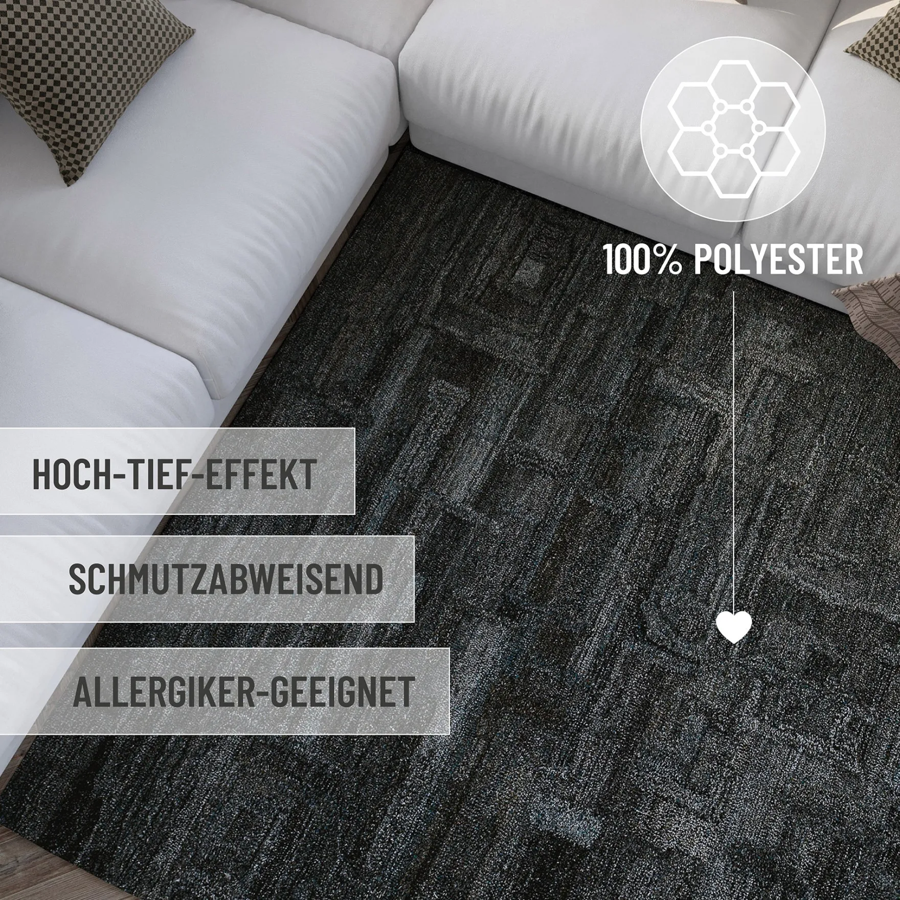 Kurzflor Teppich Rund Blau Grau "Hamptons FORTYTWO" WECONhome