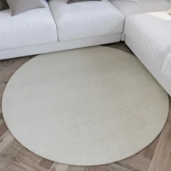 Kurzflor Teppich Rund Creme Weiß
