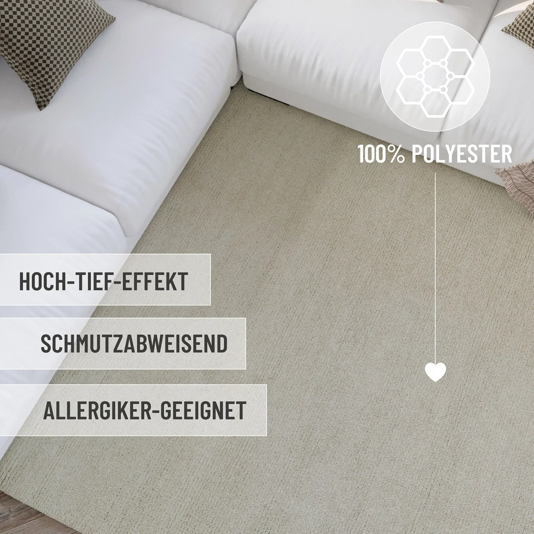 Kurzflor Teppich Rund Creme Weiß "Hamptons THIRTYTWO" WECONhome