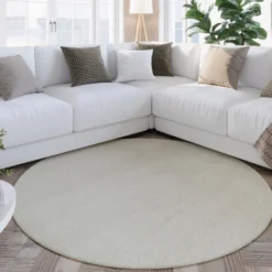 Kurzflor Teppich Rund Creme Weiß