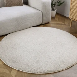 Kurzflorteppich Rund Creme Weiß "Manta" Homie Living