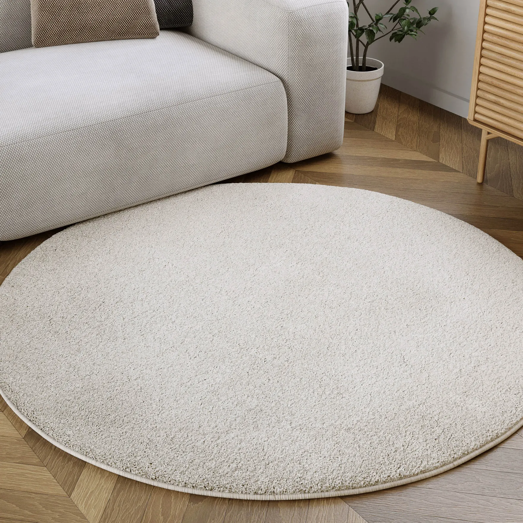 Kurzflorteppich Rund Creme Weiß "Manta" Homie Living
