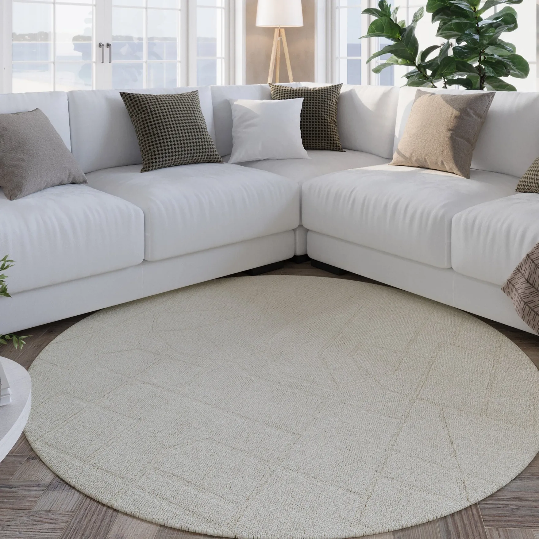 Kurzflor Teppich Rund Creme Weiß "Hamptons TWENTYEIGHT" WECONhome