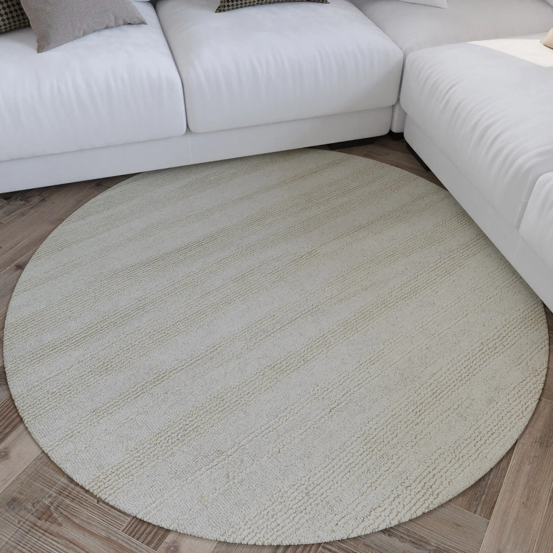 Kurzflor Teppich Rund Creme Weiß "Hamptons TWENTYSEVEN" WECONhome