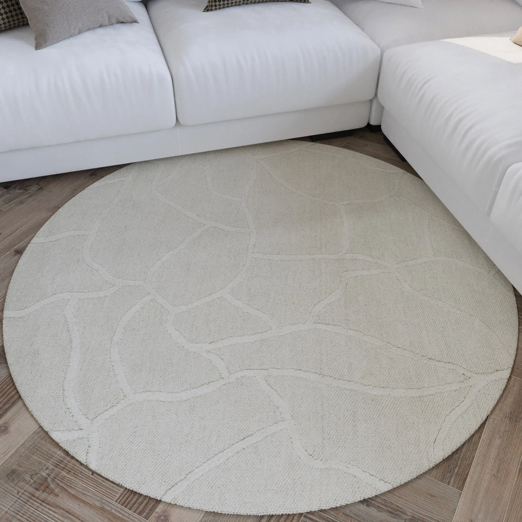Kurzflor Teppich Rund Creme Weiß "Hamptons TWENTYSIX" WECONhome